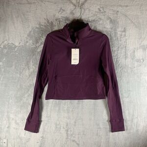 Cotton On Body Women's Top XL Fleece Lined Half Zip Long Sleeve Purple Beet Crop